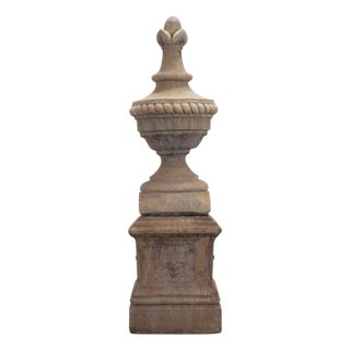 Neoclassical Cast Stone Garden Finial on Pedestal 44 Inch For Sale