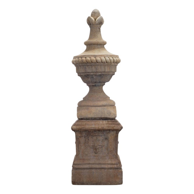 Neoclassical Cast Stone Garden Finial on Pedestal 44 Inch For Sale