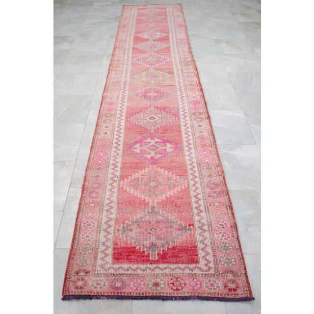 1970s Pink Kurdish Herki Hand-Knotted Distressed Runner For Sale - Image 10 of 17