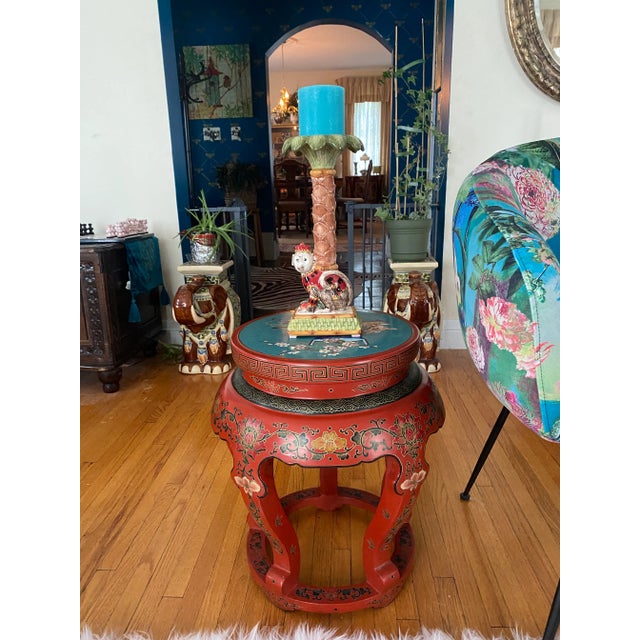 Late 20th Century Cloisonné Stool or Plant Stands - Hand Painted, a Pair For Sale - Image 5 of 13