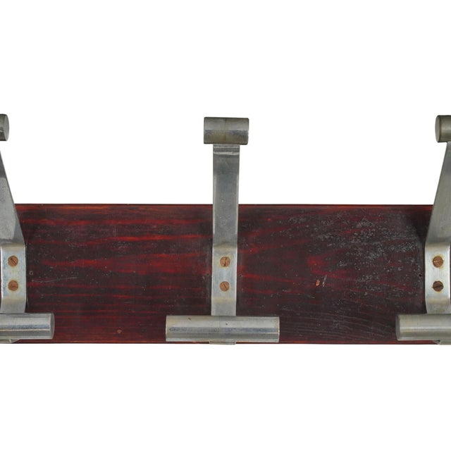 Vintage European 33.5 In. Four Hook Wood Wall Rack For Sale - Image 4 of 10