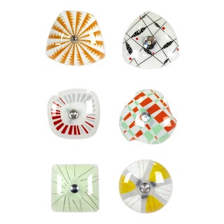 Mid-Century Czech Glass Pendant Lamps with Geometric and Colorful Decor, 1970s, Set of 6 For Sale