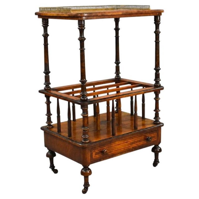 Wood Victorian Burr Walnut Inlaid Canterbury, 1870s For Sale - Image 7 of 7