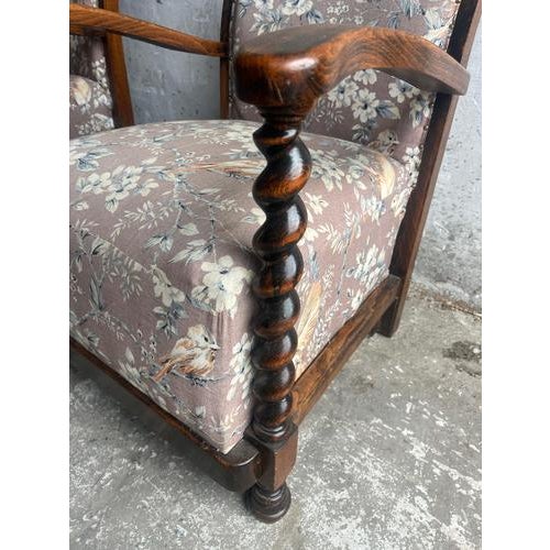 Vintage Floral and Birds Armchairs with Barley Twist Wood, Set of 2 For Sale - Image 6 of 9