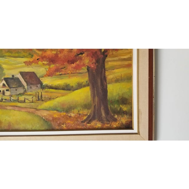 Textile 70's Vintage Rural Homestead Landscape Oil Painting For Sale - Image 7 of 12