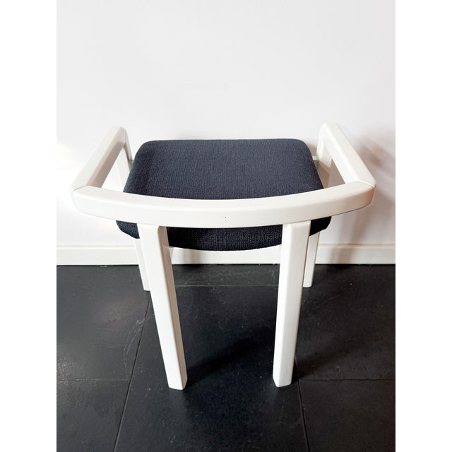 Vintage Modernist White Lacquered Wood Armchair with Dark Blue Upholstery, 1980s For Sale - Image 6 of 16