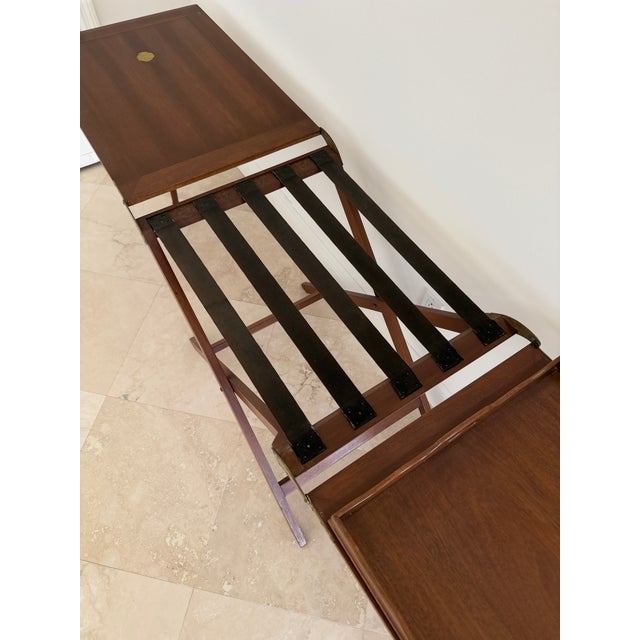 Campaign Late 20th Century British Colonial Style Mahogany Folding Tray Table With Brass Hardware For Sale - Image 3 of 3