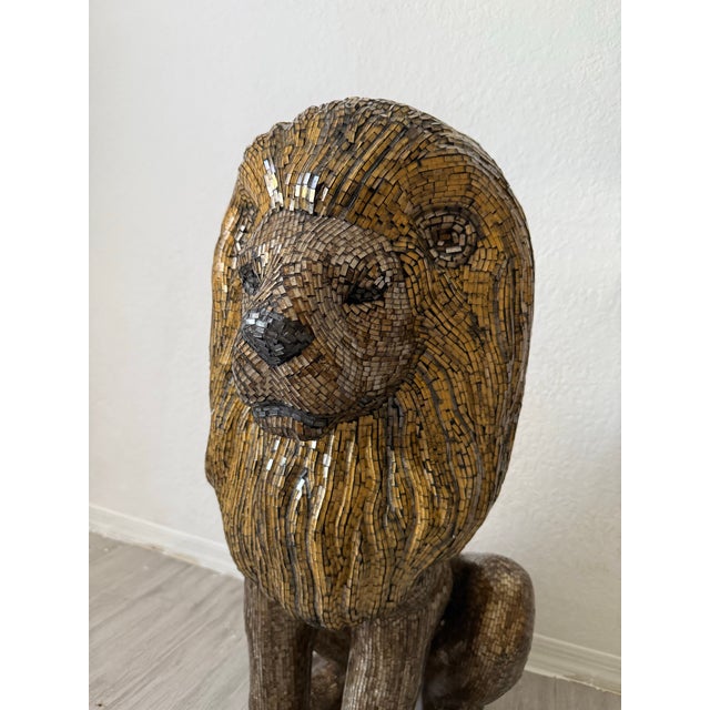 Hollywood Regency 1990s Mosaic Glass Lion Floor Statue For Sale - Image 3 of 8