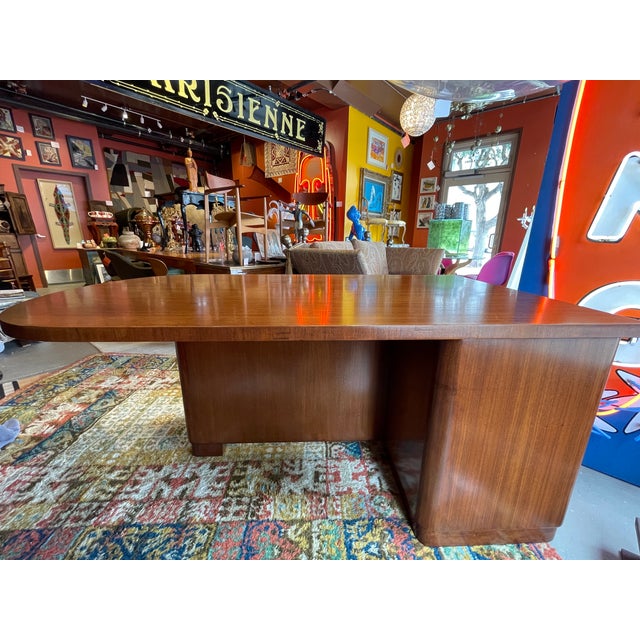 1930s French Geometric Art Deco Rose Wood and Chrome Executive Desk W/ Bookshelves For Sale - Image 5 of 17