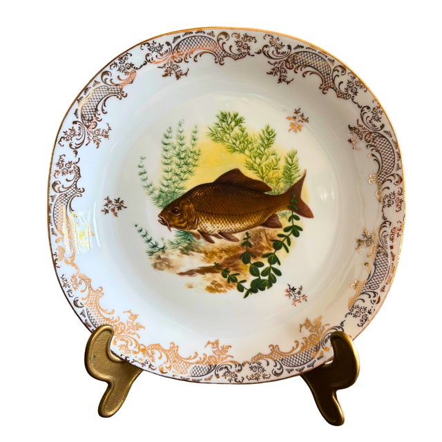 Vintage French Hand-Painted Fish Service from Limoges, 1950, Set of 7 For Sale - Image 4 of 11