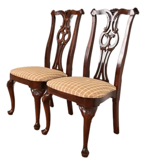 Century Furniture Georgian Carved Mahogany Side Chairs or Dining Chairs, Pair