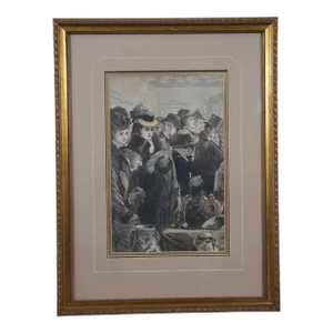 Antique Victorian Colored Engraving Auction Bric-A-Brac Centennial Exhibition