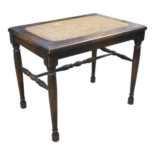 Antique Walnut Caned Piano Vanity Bench Seat Stool Foot Rest 18" For Sale