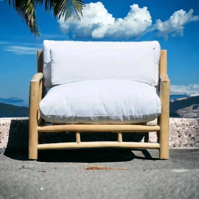 Bali Patio Teak Olefin Cushion Outdoor Lounge Chair by Artesia For Sale - Image 4 of 8