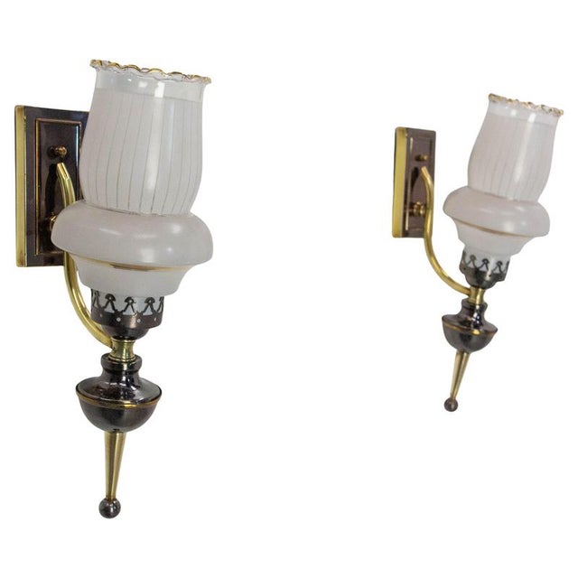 Neo-Classical Sconces in Brass & Glass, 1960s, Set of 2 For Sale - Image 13 of 13
