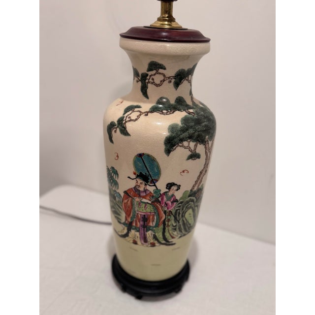 Mid-20th Century Chinese Famille Rose Porcelain Vase Lamp With Figures For Sale - Image 4 of 12
