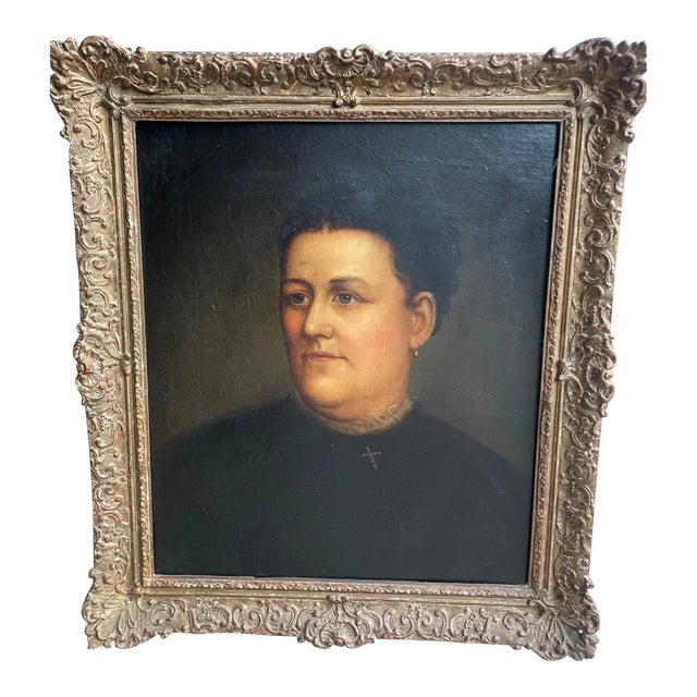 Antique Folk Art Lady Senator Henry Crouse Wife Woman Portrait Oil Painting Art For Sale
