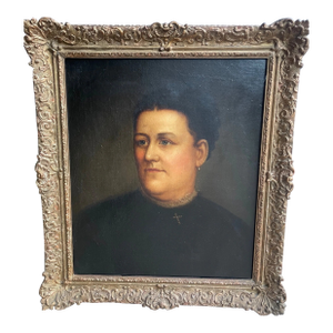 Antique Folk Art Lady Senator Henry Crouse Wife Woman Portrait Oil Painting Art