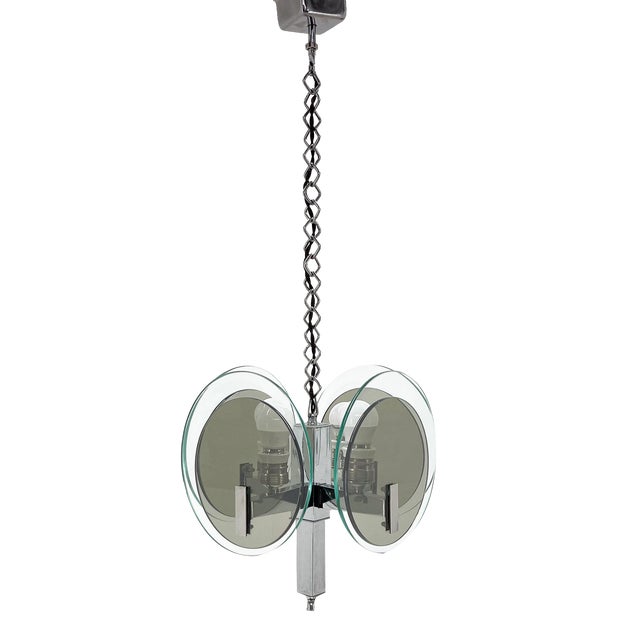 Art Deco Chrome & Glass Chandelier, 1920s For Sale