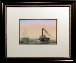 Pete Peterson "The Tug" Original Watercolor Painting Sailboat Tug Boat