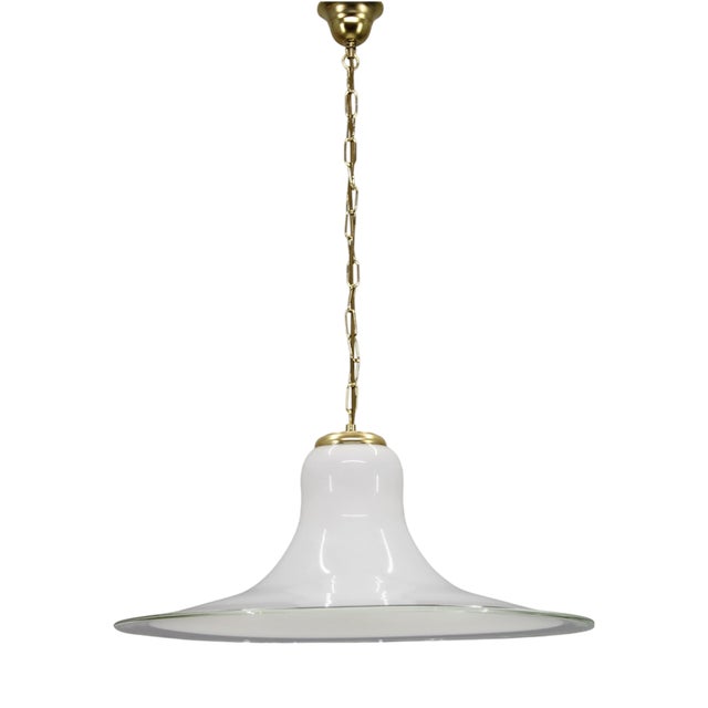 Mid-Century Modern Italian Glass and Brass Pendant Light, 1960s For Sale