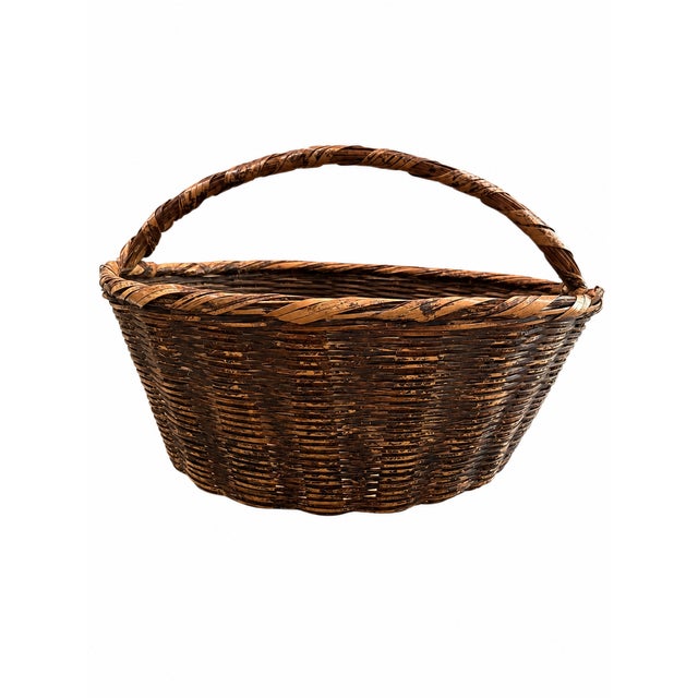 Wood Vintage French Gathering Basket With Woven Cane Handle, Circa 1940s For Sale - Image 7 of 7