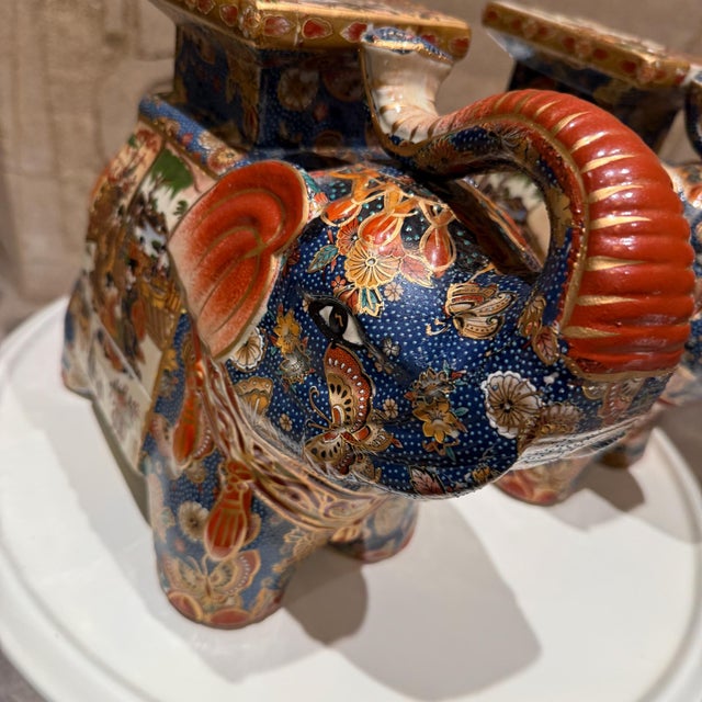 Japanese Porcelain Satsuma Style Elephant Figures For Sale - Image 17 of 18