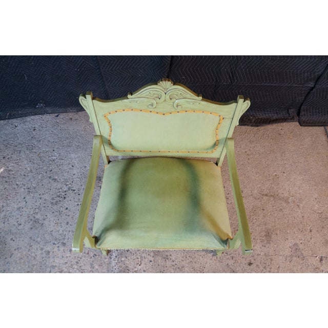 Antique Victorian French Country Louis XV Style Green Painted Settee Bench For Sale - Image 10 of 18