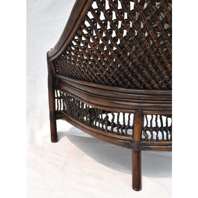 Vintage Rattan Curved Back Chair Attributed to Palecek, Blue & White, 1990s For Sale - Image 12 of 13