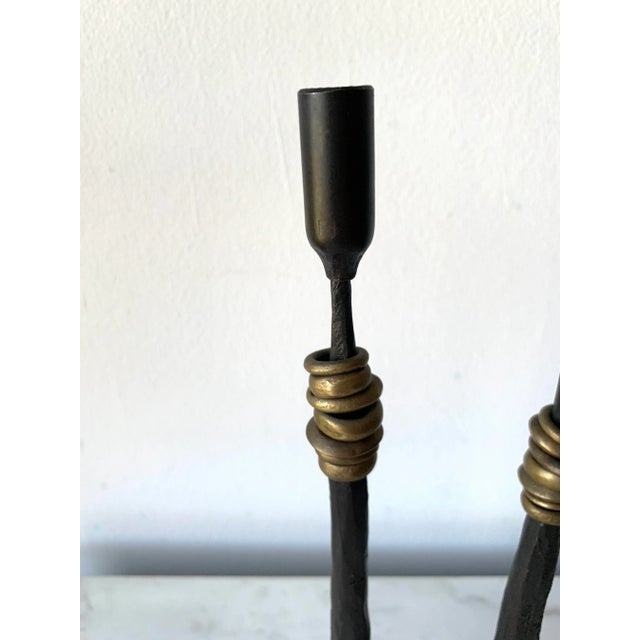 Pair of Hand-Forged Iron Candlesticks by Luis Marquez For Sale In Los Angeles - Image 6 of 8