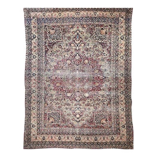 19th Century Oversized Persian Kerman Lavar Rug, Hand-Knotted Wool, Floral Pattern, Ivory & Burgundy, 11’ X 16’ For Sale