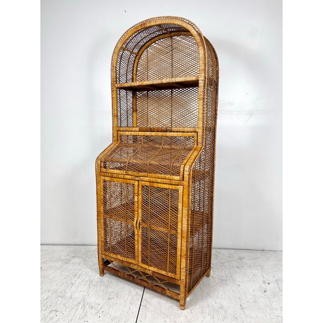Vintage Woven Wicker Etagere Cabinet Hutch For Sale - Image 12 of 12