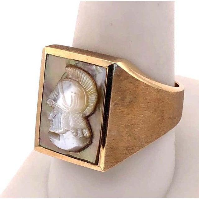14 Karat Yellow Gold Mother of Pearl Cameo Contemporary Ring For Sale - Image 9 of 11