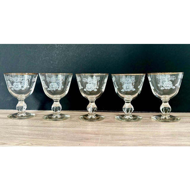 A beautiful vintage set of 4 Goblets from the Queen Esther pattern by Libbey, Homer Laughlin, featuring the signature...