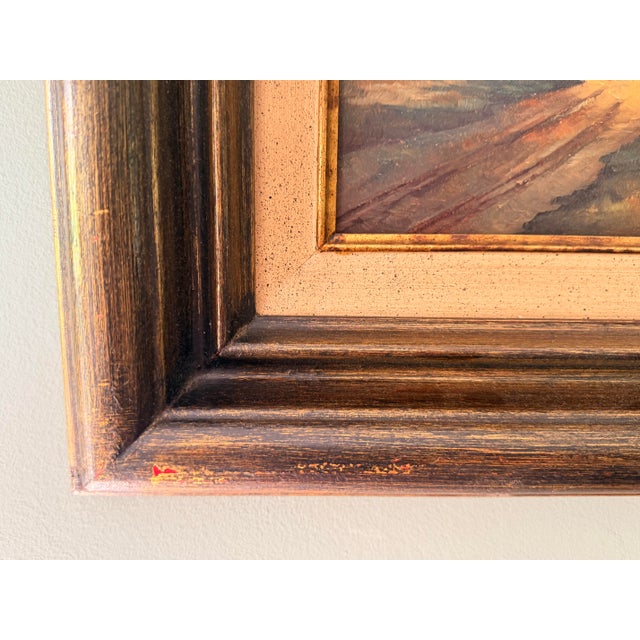 Vintage Signed European Countryside Sunset Landscape Oil Painting in Wood Frame For Sale - Image 14 of 15