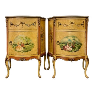 1920s Antique Pair of Hand-Painted Italian Venetian Bedside Tables For Sale