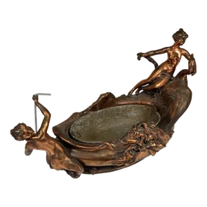Early 1900s Art Nouveau Nude Nymph Mermaid Georges Van De Voorde Metal Planter Jardiniere