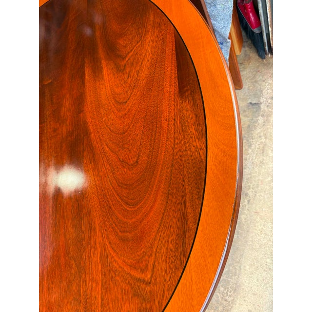 Wood Stickley Georgian Style Inlaid Mahogany Pedestal Base Dining Table or Center Table For Sale - Image 7 of 18