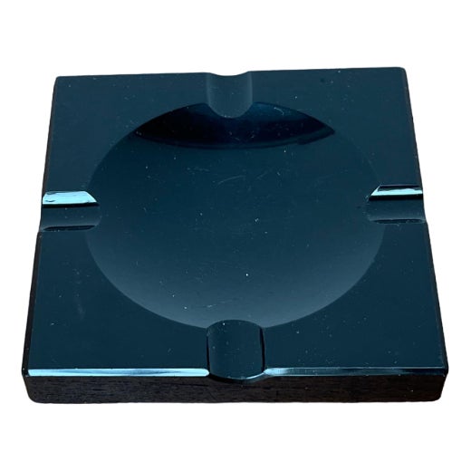Vintage Black Glass Ashtray, 1980s For Sale