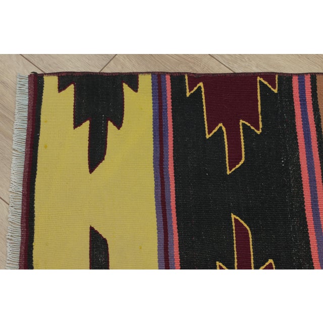 Textile 1970s Southwestern Geometric Natural Rainbow Colorful Striped Kilim Rug For Sale - Image 7 of 13