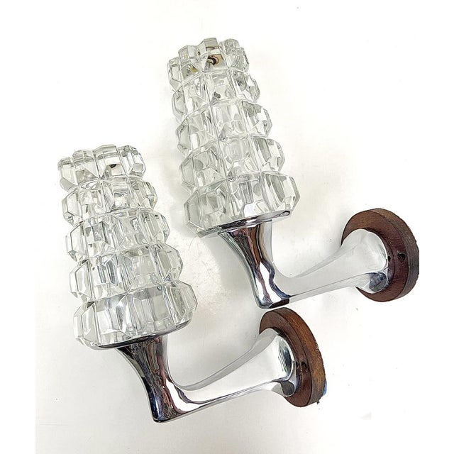 Brutalist Torchiere Wall Lights in Glass with Nickel Frames in the style of Kinkeldey, 1960s, Set of 2 For Sale - Image 12 of 16