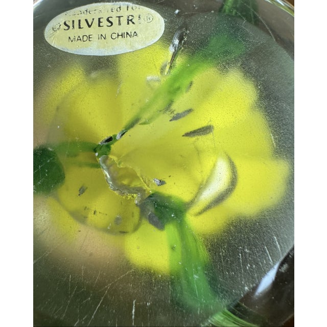Silvestri Handcrafted Art Glass Paperweight Orange Bugs on a Yellow Flower 4516b For Sale - Image 12 of 12