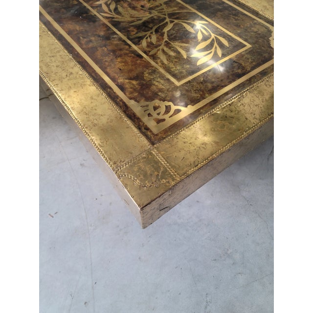 Wood Mid 20th Century Acid Etched Brass Coffee Table Attributed to Bernhard Rohne For Sale - Image 7 of 8