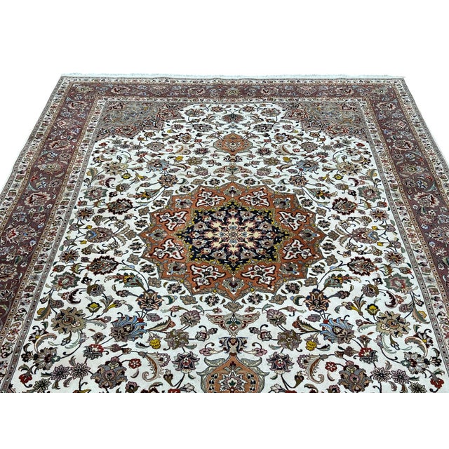 Tribal Fine Persian Tabriz Wool & Silk Rug 6’7” X 10’2” For Sale - Image 3 of 6