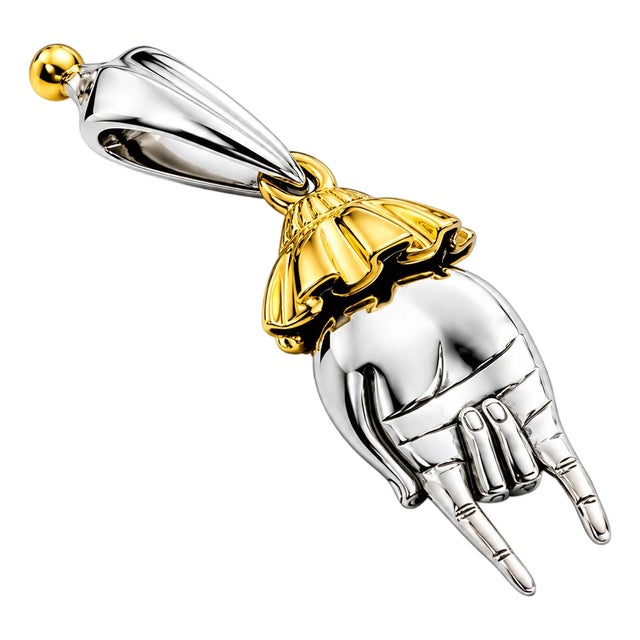 Sterling Silver 22K Gilded Protective Hand Mihail Chemiakin Slide Pendant For Sale