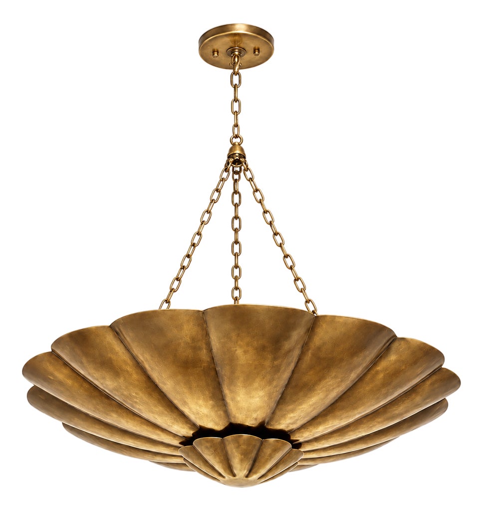 Flower Bowl Chandelier, Antique Brass Finish, Handmade Ceiling Light