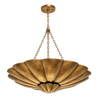 Flower Bowl Chandelier, Antique Brass Finish, Handmade Ceiling Light For Sale