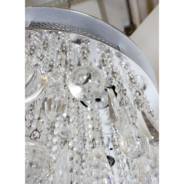 Hollywood Regency Mid 20th Century Waldorf Astoria Round Crystal Satin Nickel Chandelier For Sale - Image 3 of 11