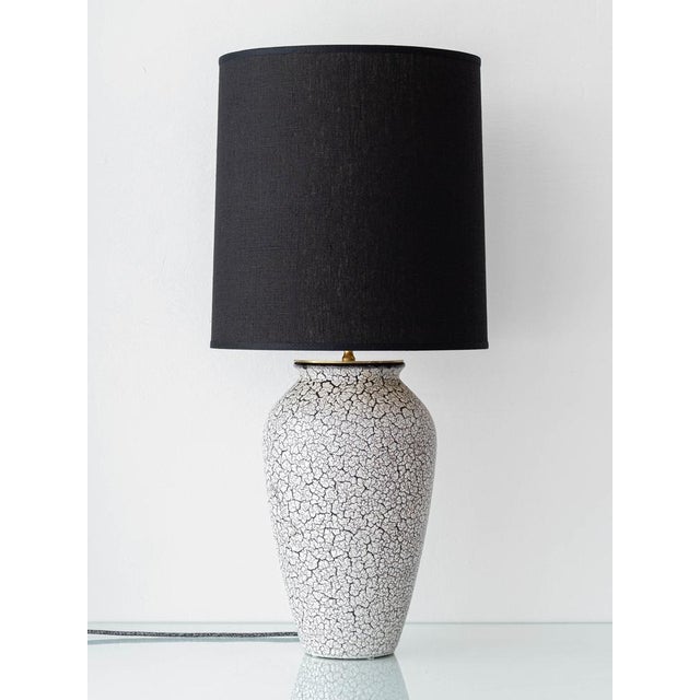 Vintage Jasba Cortina Black and White Crackle Ceramic Table Lamp, New Black Linen Lampshade For Sale - Image 17 of 17