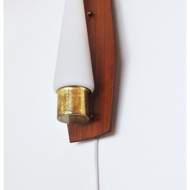 Scandinavian Modern Wall Light in Teak, Brass and Opaline Glass, 1960s For Sale - Image 6 of 16